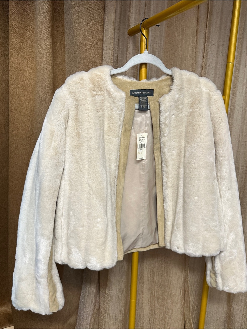 Banana Republic Faux Fur Jacket Ivory Size S NWT $148 Cropped Coat